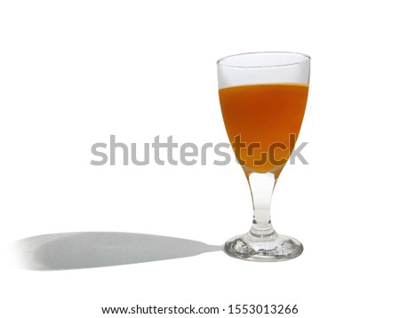 Fresh orange juice in a clear glass, shiny, is a healthy drink for restaurant advertising design. Isolated on white background