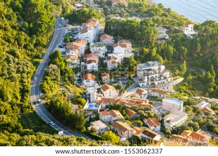 Sveti Stefan coastline in Montenegro during a beautiful sunny day overlooking the incredable coastline