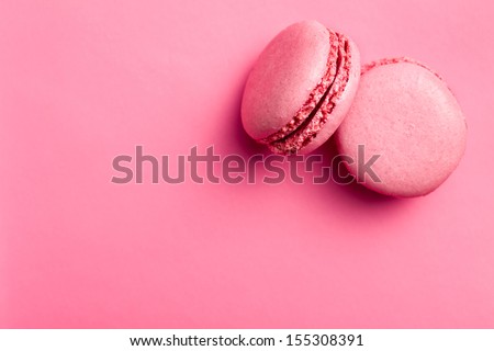 top view of tasty pink macaroons  Royalty-Free Stock Photo #155308391