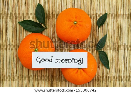 Good morning card with mandarines on bamboo mat 
