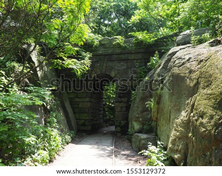 Image of the Ramble Stone Arch in Central Park. Royalty-Free Stock Photo #1553129372