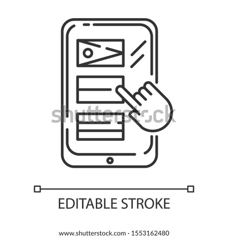 Language translation service linear icon. Online multilingual dictionary. Smartphone, tablet translator app. Thin line illustration. Contour symbol. Vector isolated outline drawing. Editable stroke