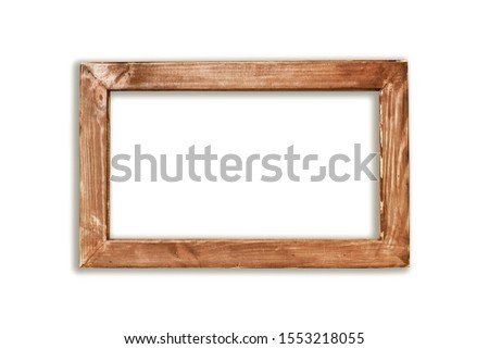 Grunge wooden photo frame with empty copy space isolated on white.