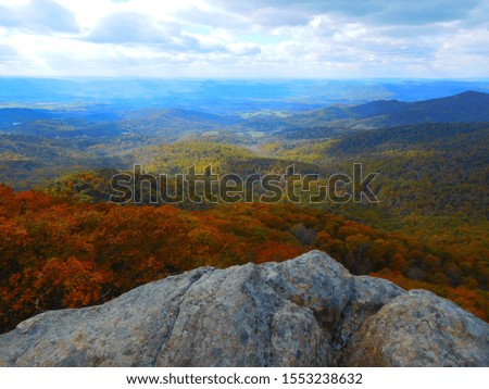 Fall Colors Panorama Overlook Vista From Rocky Boulders in Foreground