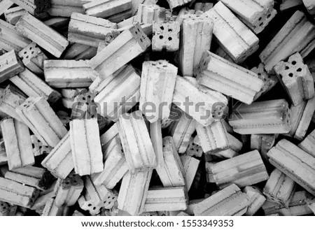 Many bricks for construction, black and white brick pictures  Rough surface