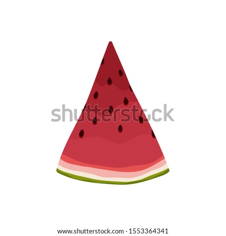 Fresh watermelon slice on white background. Flat food vector illustration. Cartoon hand drawn summer fruit. Isolated icon. Symbol for natural female face masks