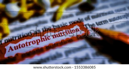 autotrophic nutrition biological terminology presented on red colour covering text abstract form 