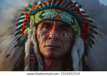native Americans.portrait of Americans Indian man. Royalty-Free Stock Photo #1553452514