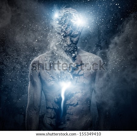 Man with conceptual spiritual body art Royalty-Free Stock Photo #155349410