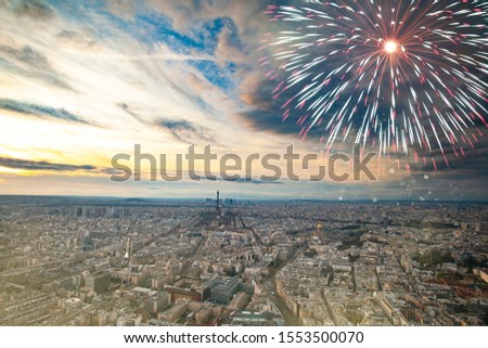 Eiffel tower with fireworks, celebration of the New Year in Paris, France