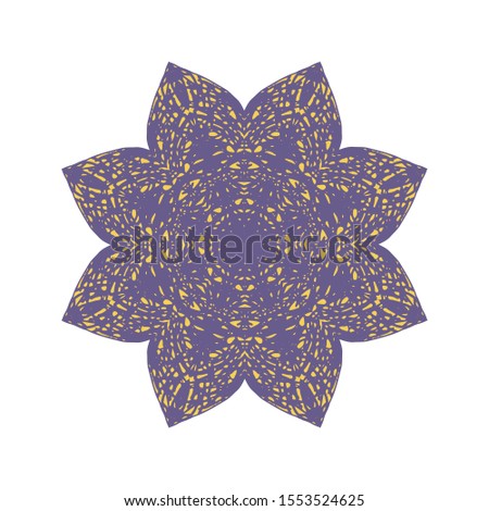 Colorful violet and yellow mandala isolated on a white background