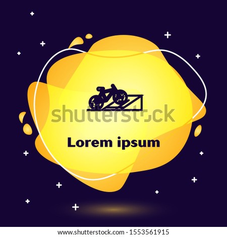 Black line Bicycle on street ramp icon isolated on dark blue background. Skate park. Extreme sport. Sport equipment. Abstract banner with liquid shapes. Vector Illustration