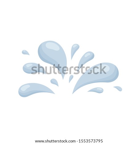 Big splash of small drops and splashes. Hand drawn cartoon illustration of blue aqua. Symbol of splashing liquid in doodle style. Isolated vector on white background. Color flat water drop icon