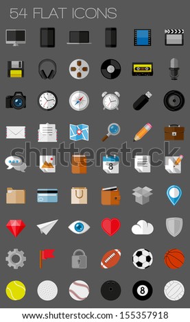 54 flat icons and pictograms set. EPS10 vector illustration