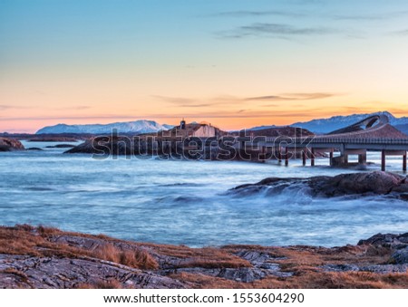 a stormy day at the atlantic ocean road between molde and kristiansund.  Royalty-Free Stock Photo #1553604290