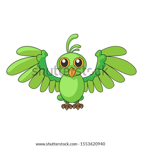 Green parrot cartoon vector illustration isolated on white background