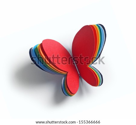 paper butterfly isolated on white  (made of few layers) Royalty-Free Stock Photo #155366666