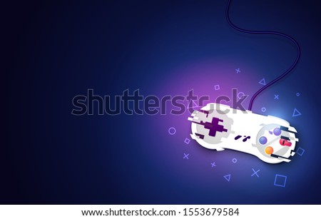 Vector Illustration Video Game Console Pad. Gaming Concept. Top View Retro Joystick On Dark Background