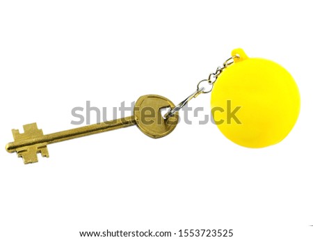 Door key in key ring isolated on white background