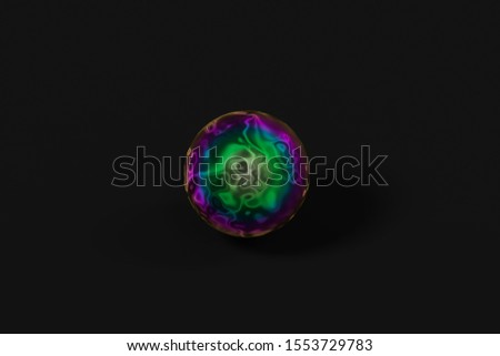 Spheres with the colorful surface, dark background, 3d rendering. Computer digital drawing.