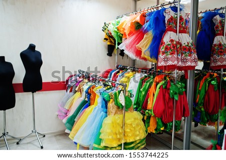 Children's carnival costumes at seamstress office.