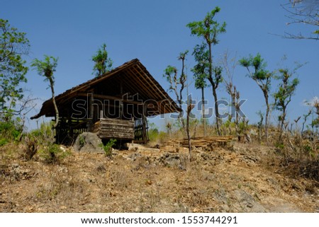 A hut located in Gunung Kidul, Yogyakarta. The hut already looks old. The hut is often used by farmers to rest after farming.