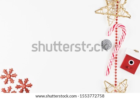 Christmas New Year 2020 illustration on white background, snowflakes, candles, red decor