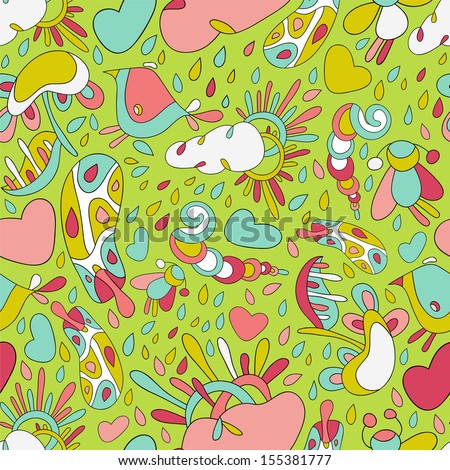Flora fauna.Vector ethnic background with animals plant. Seamless pattern can be used for wallpapers, pattern fills, web page background,surface textures.Bright children's cartoon animals.