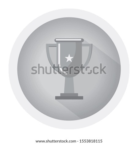 Trophy cup flat icon design with handles and blank nameplate. Black and white icon