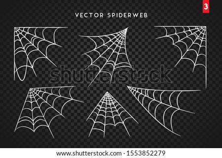 Cobweb set for Halloween design, isolated on black background. Vector illustration Royalty-Free Stock Photo #1553852279