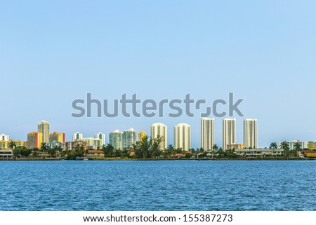 skyline of Miami Florida with  view to the sunny isles skyscraper