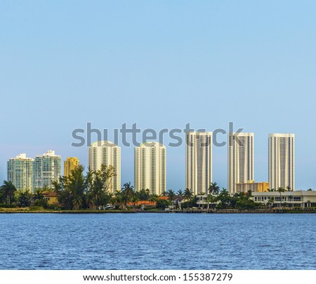 skyline of Miami Florida with  view to the sunny isles skyscraper