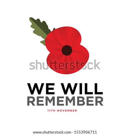 The remembrance poppy - poppy appeal. Modern paper design isolated on white. Decorative vector flower for Remembrance Day, Memorial Day, Anzac Day in New Zealand, Australia, Canada and Great Britain. Royalty-Free Stock Photo #1553906711
