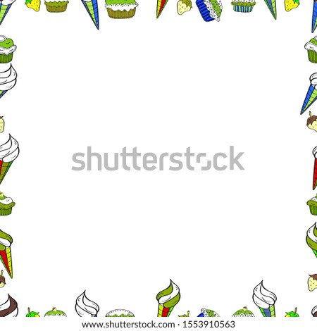 Frame doodle. Illustration in green and white colors. Seamless pattern. Vector element template.