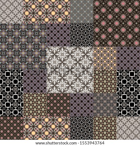 Geometric seamless pattern. Patchwork mosaic in brown colors.