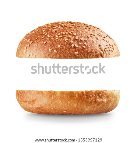 Open and empty burger bread isolated on white background; full depth of field