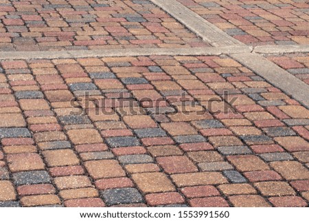 Squares of brick patterns cover the walkway and makes a nice backdrop. Bokeh.