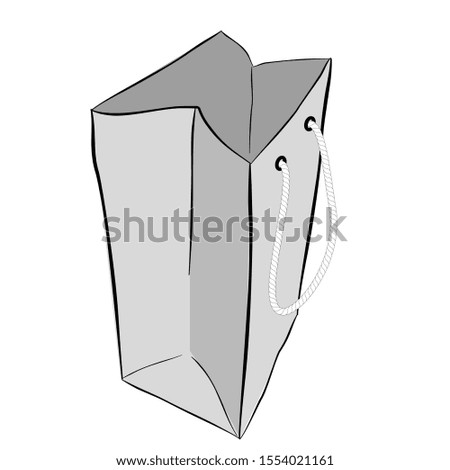 Vector Gray Hand Draw Sketch of Paper Bag with rope, Isolated on white
