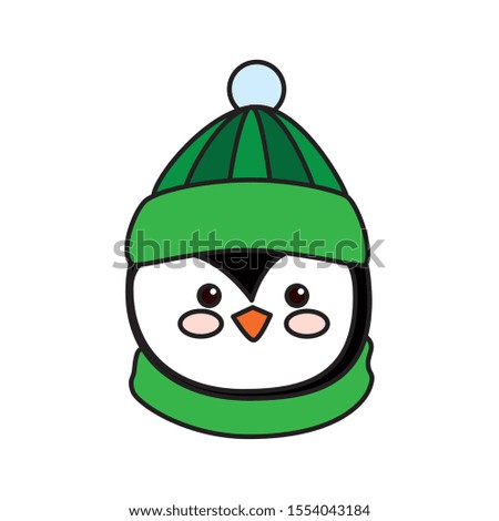 head of merry christmas cute penguin character vector illustration design