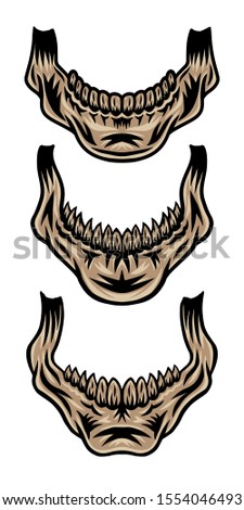 Vintage retro human skull jaw isolated vector illustration on a white background. Design element for logo, badge, tattoo, banner, poster.