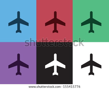Airplane silhouette in different colors 