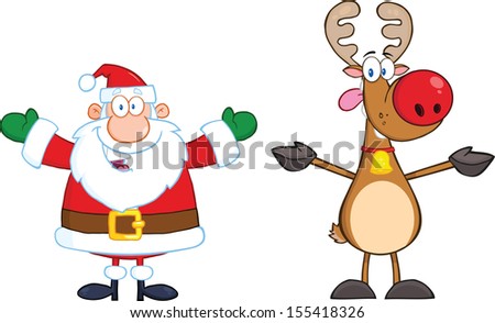 Happy Santa Claus And Reindeer