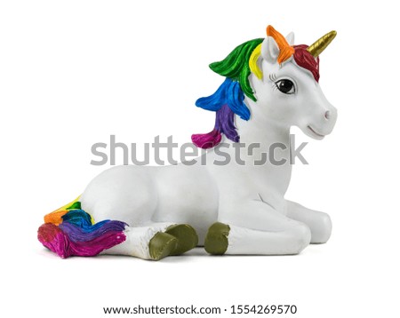 White unicorn with multicolored tail isolated on white background. Trend. Minimalism. Lifestyle.