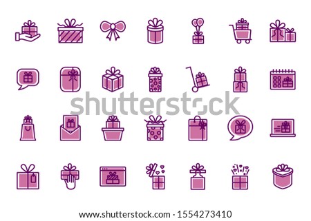 Gift icon set design, happy birthday celebration decoration party festive and surprise theme Vector illustration