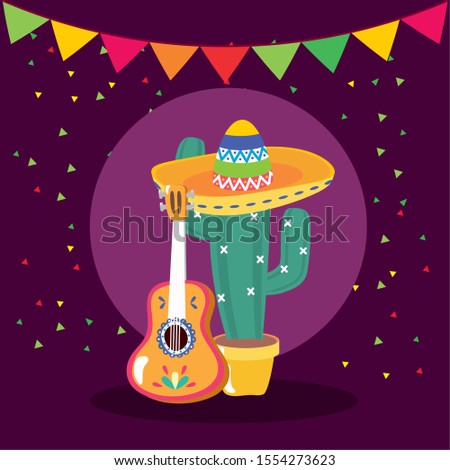 Mexican cactus with guitar design, Mexico culture tourism landmark latin and party theme Vector illustration