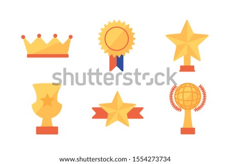 Gold trophy icon set design, Winner competition success sport achievement leadership and challenge theme Vector illustration