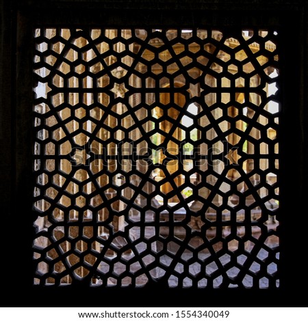 Carved stone grilles or Jali Architectural Details at the Mausoleum of Mohammad Ghaus, Gwalior, Madhya Pradesh