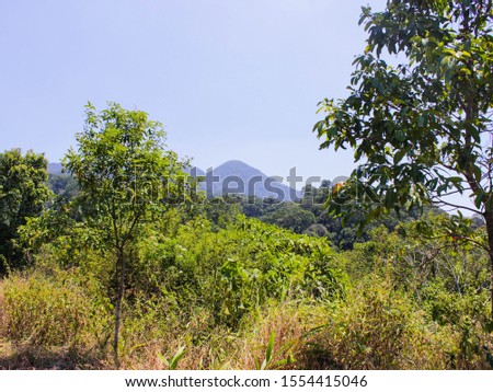 View of mountains with clear skies in the morning around Subang, West Java, Indonesia
