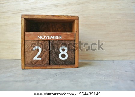 Wooden calendar on November 28,National Day of Albania, Mediterranean National Day.
