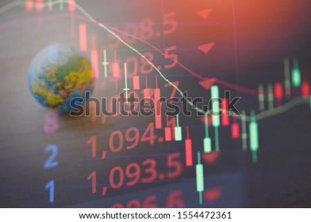 World economy crisis stock market exchange loss forex trading graph investment indicator of financial board display candlestick / Business graph stock crash red price chart fall money decrease Royalty-Free Stock Photo #1554472361